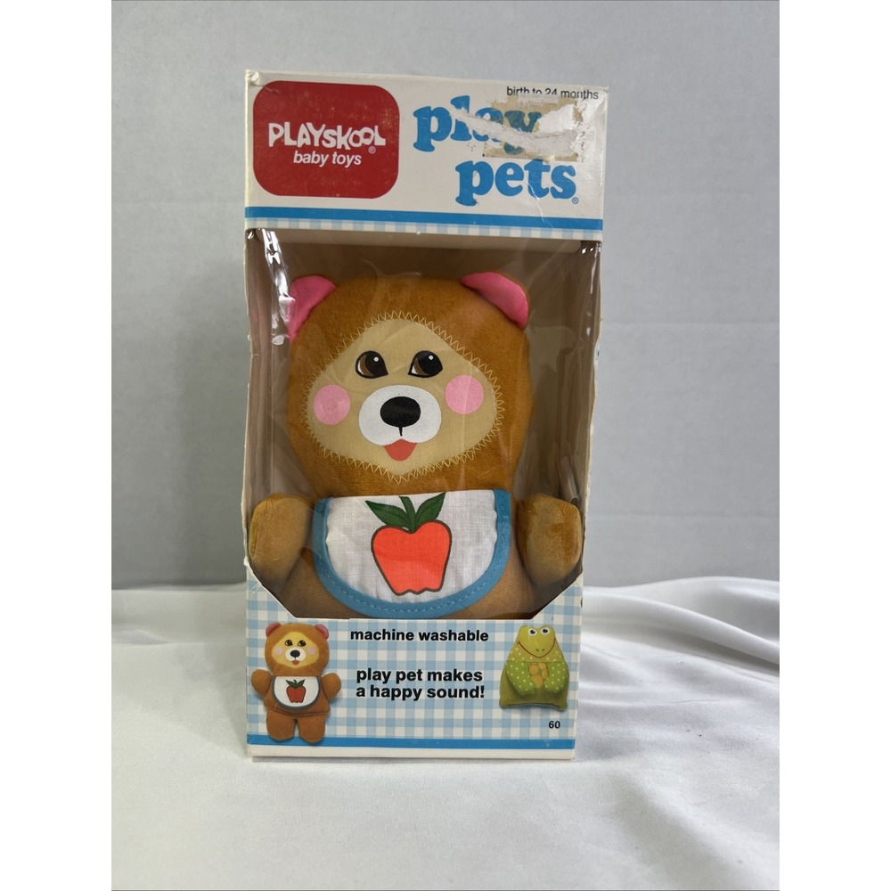 VINTAGE‎ 1983 Playskool Play Pets 4.5" Cloth Bear Baby Rattle Plush w/Box